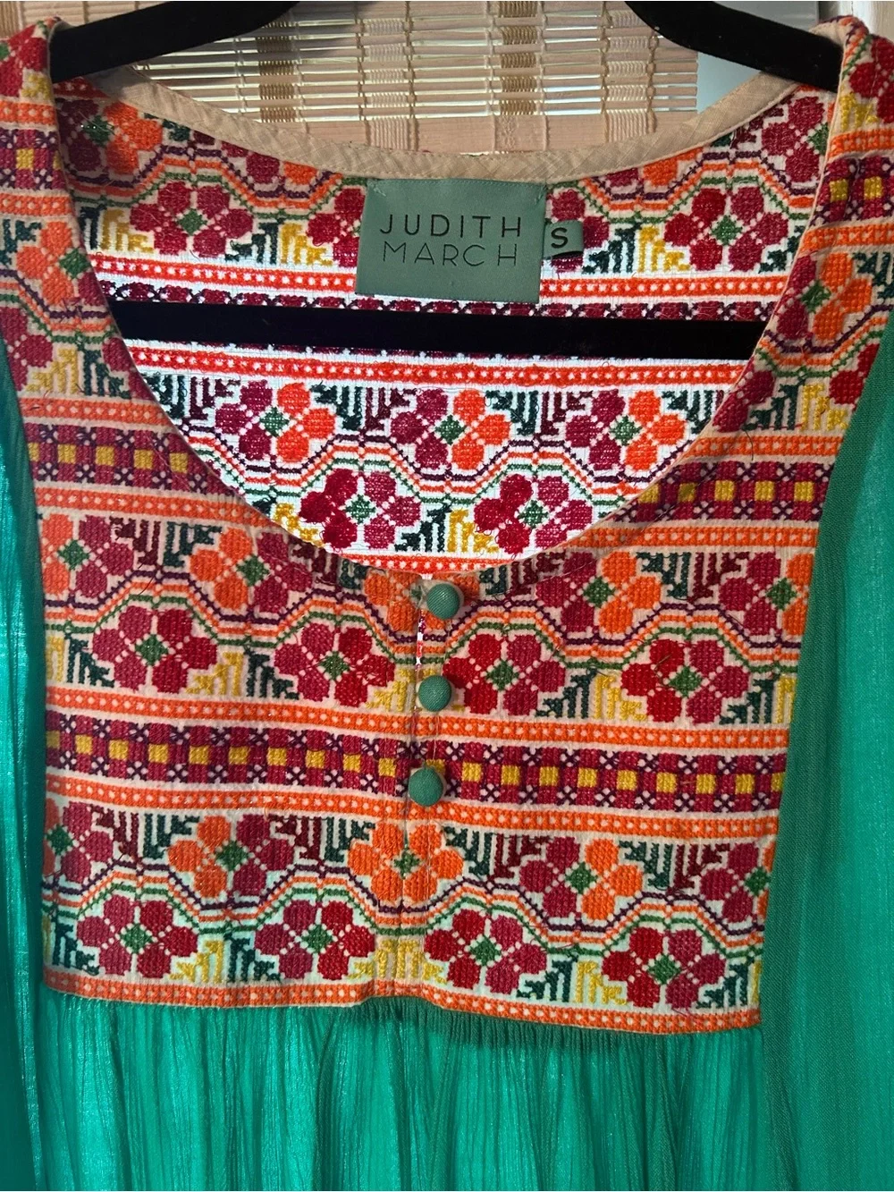 Judith March Teal Embroidered Peasant Tunic size S